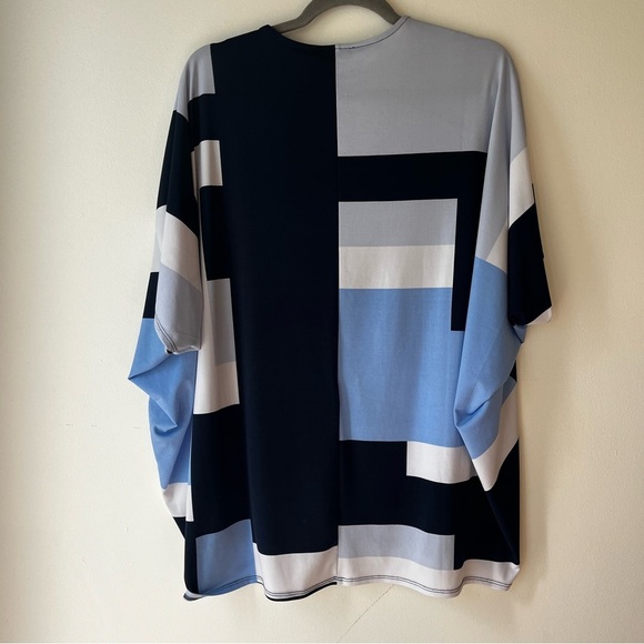 Jones New York Abstract Geo Print Blouse S Blue Black Cream Dolman Sleeve Top - Picture 10 of 10